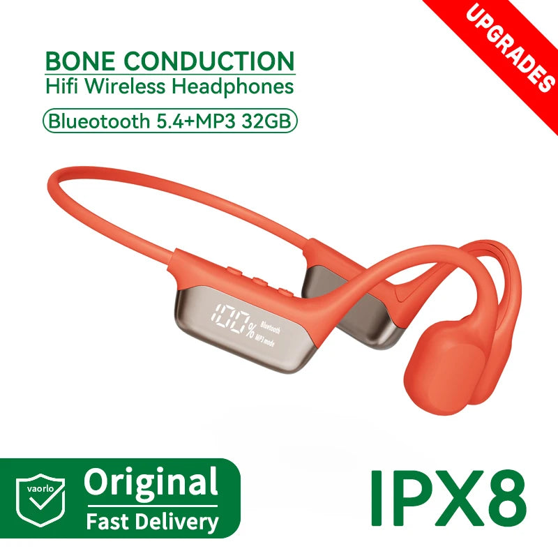 Upgrades Bluetooth 5.4 Bone Conduction Wireless Headphones 30 Meters Depth IPX8 Waterproof Swimming Headsets 32GB RAM MP3 Player