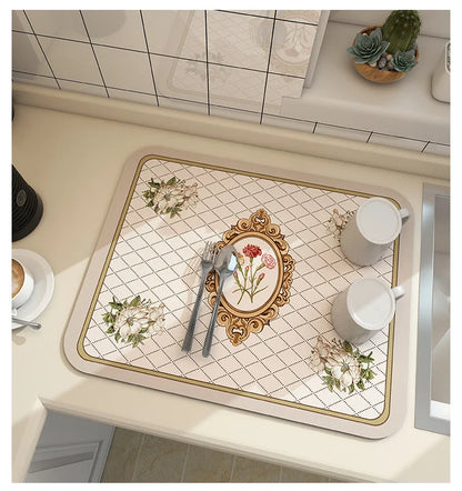 Large Kitchen Super Absorbent Mat Coffee Dish Draining Mat Drying Mat Quick Dry Bathroom Drain Pad Kitchen Faucet Placemat - AMULET RING STORE