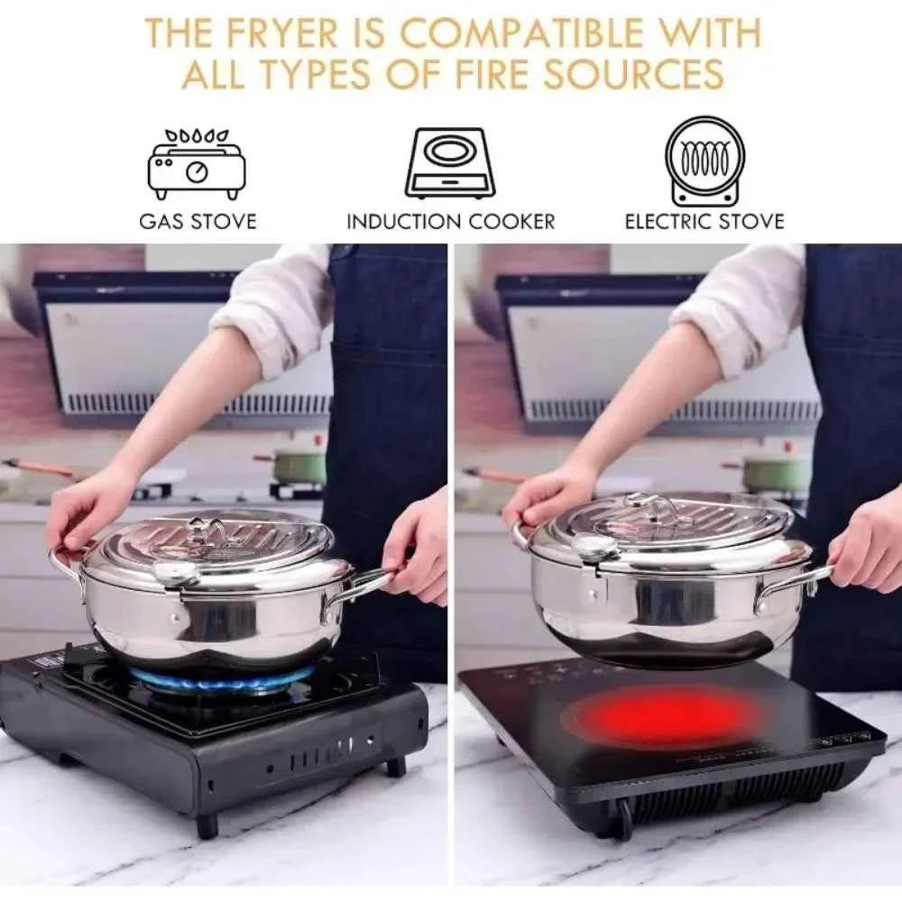 Multifunctional deep fryer with Thermometer and Oil Drip Drainer Rack Household Double Bottom Gas Induction Cooker Kitchen Tools