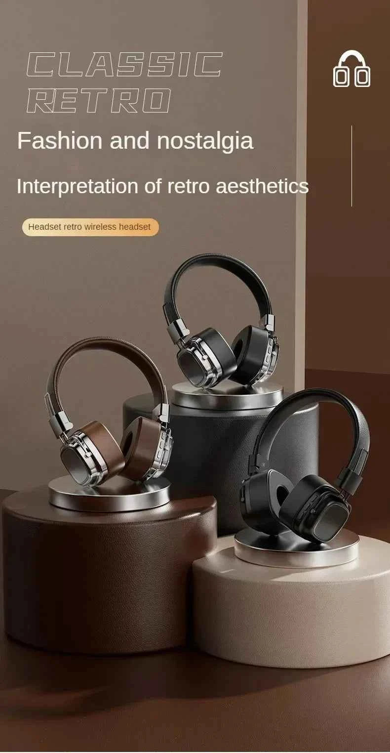 Retro Trendy Wireless Headphone Bluetooth 5.3 Long Battery Life Stereo Music Sport Foldable OverEar Headset with Noise Reduction
