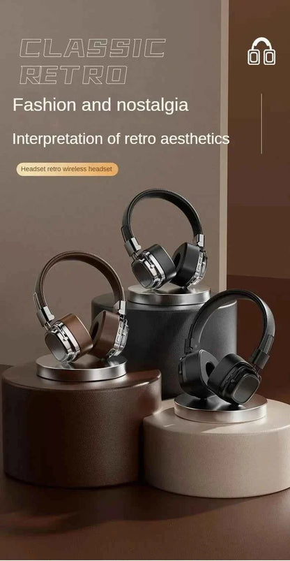 Retro Trendy Wireless Headphone Bluetooth 5.3 Long Battery Life Stereo Music Sport Foldable OverEar Headset with Noise Reduction