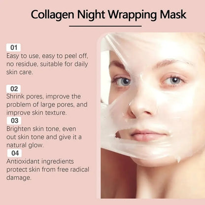 Collagen Overnight Wrapping Peel Off Facial Mask, Korean Collagen Night Wrapping Mask Deeply Hydrates Night Care Mask Cream 75ml - AMULET RING STORE