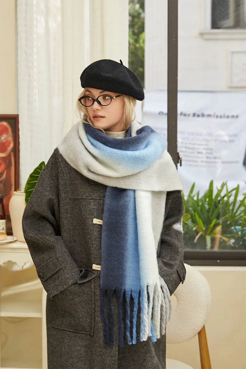 New Fashion Mohair Stripted Tassel Scarf Women Autumn Winter Korean Version Thickened Warm Soft Female Shawl Colorful Muffler