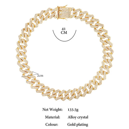 Iced Out Bling AAA Rhinestones Prong Cuban Link Chain Men's Necklace 2 Row Crystal Curb Cuban Chain Hip Hop Jewelry 13/14/20MM - AMULET RING STORE