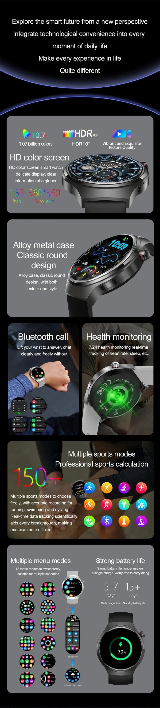 2025 New For HUAWEI GT Series Smart Watch Men AMOLED Screen Heart Rate Health Monitoring Bluetooth Call Business Smartwatch Man