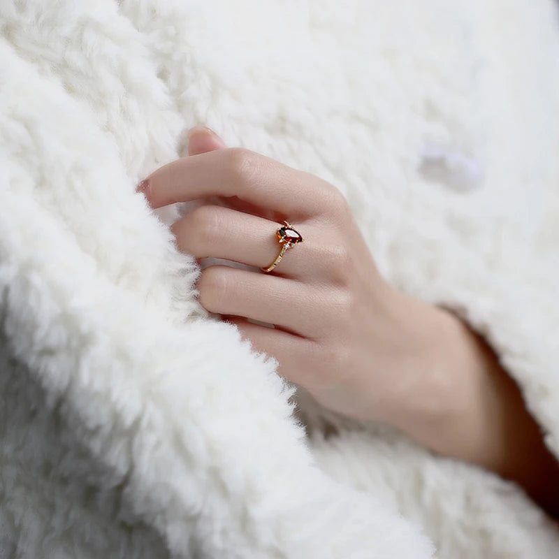 LAMOON Vintage Natural Garnet Rings For Women Natural Gemstone Luxury Wedding Engagement Ring 925 Sterling Silver Gold Plated