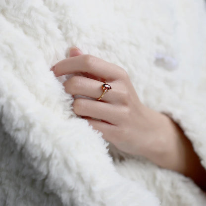 LAMOON Vintage Natural Garnet Rings For Women Natural Gemstone Luxury Wedding Engagement Ring 925 Sterling Silver Gold Plated