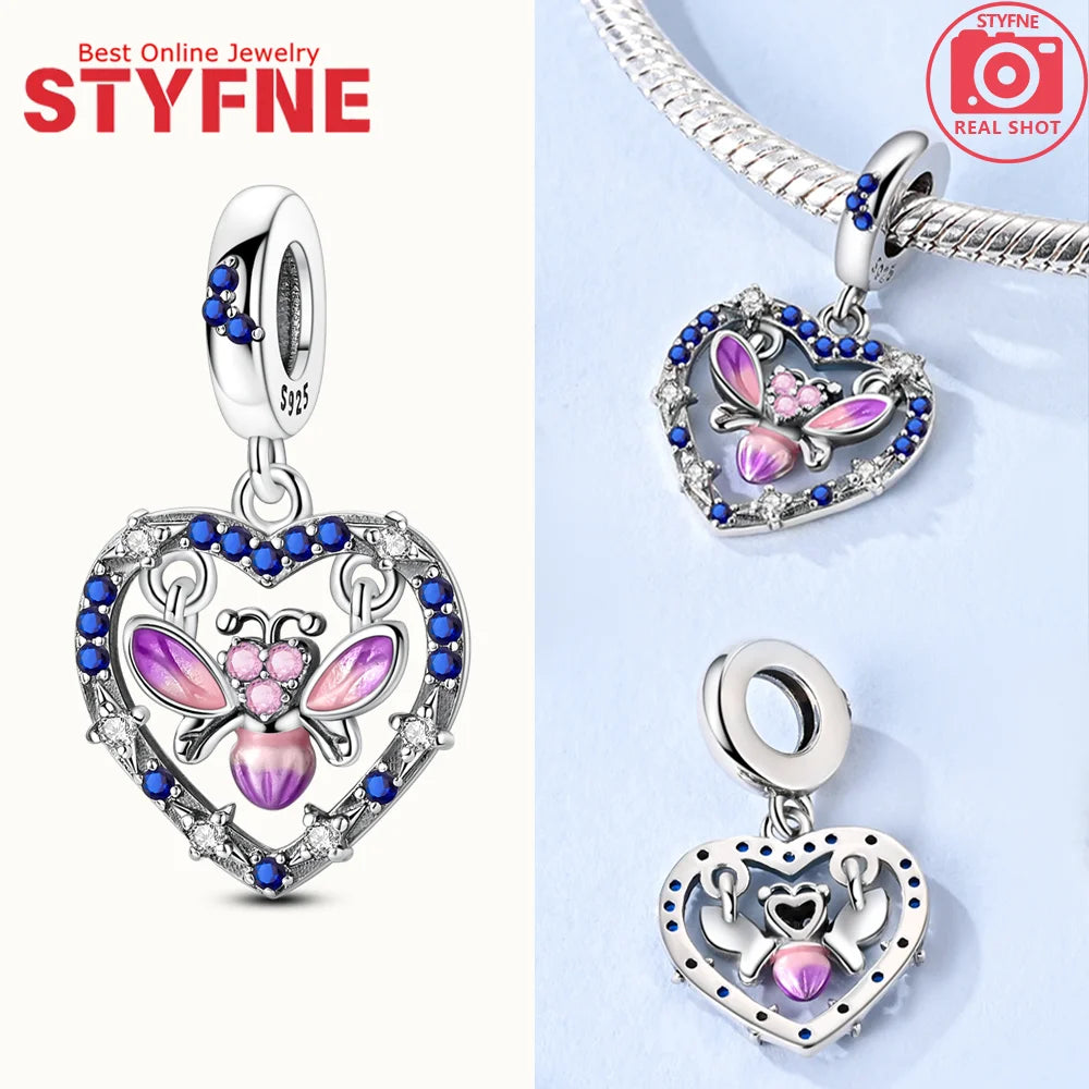 S925 Silver Glow-in-the-dark Firefly Charm Pendant Fit Original Charms Bracelet Gift Beads for Women Diy Fine Jewelry Gifts - AMULET RING STORE