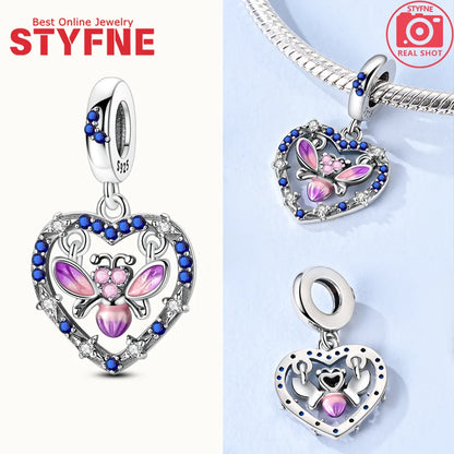S925 Silver Glow-in-the-dark Firefly Charm Pendant Fit Original Charms Bracelet Gift Beads for Women Diy Fine Jewelry Gifts - AMULET RING STORE