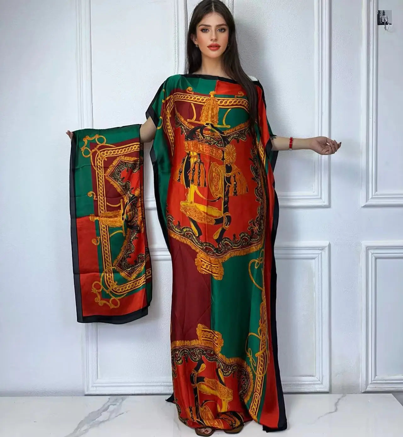 WINYI African Muslim Lady Summer Boho fashion Printed Kaftan holiday Dress loose Streetwear Abaya with belt beach dress