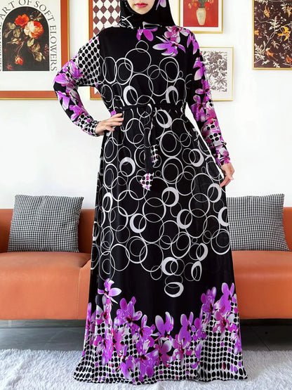 2025 Floral Ramadan Muslim Dress Solid Color Khimar Kaftan Abaya Robe with Attached Hijab Middle East Prayer Garment for Women - AMULET RING STORE