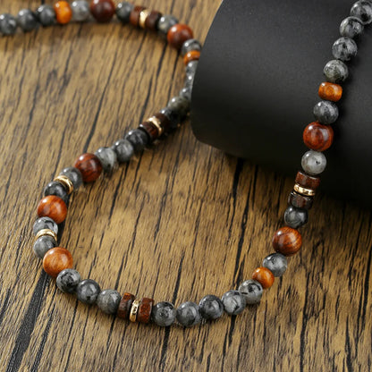 1PC Man's Vintage Bohemia Natural Flash Stone Long Beaded Necklace for Men Tribal Boho Long Wooden Beads Necklace Men Jewelry