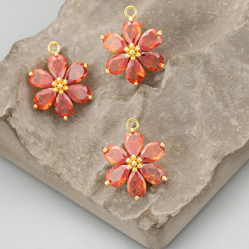 GUFEATHER,6pcs/lot,MC78,jewelry accessories,18k gold plated,nickel free,copper,zircon,hand made,flower shape,charms,diy pendants - AMULET RING STORE