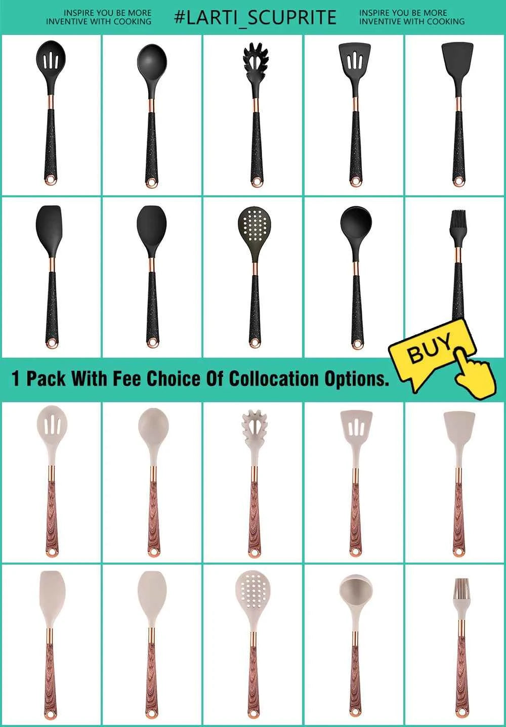 Good Quality Silicone Kitchen Utensils Set Rose Gold Plated Handle Cooking Tool Non-stick Heat Resistant Kitchenware Accessories