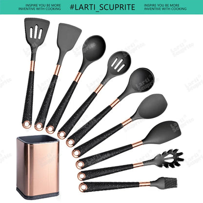 Good Quality Silicone Kitchen Utensils Set Rose Gold Plated Handle Cooking Tool Non-stick Heat Resistant Kitchenware Accessories