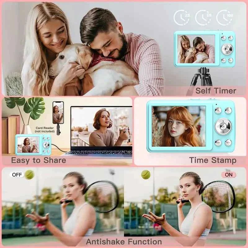 W&O Q3 Mini Digital Photo Camera 48MP 1080P 16X Zoom Child Point and Shoot Vlogging Cameras Vintage Portable Video Photocamera