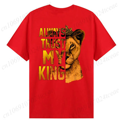 Fashion Valentine's Day Tees Shirt Lion Animal Back Print Graphic Y2k Tops Lover Couples Matching T-shirt Men & Women Clothing - AMULET RING STORE