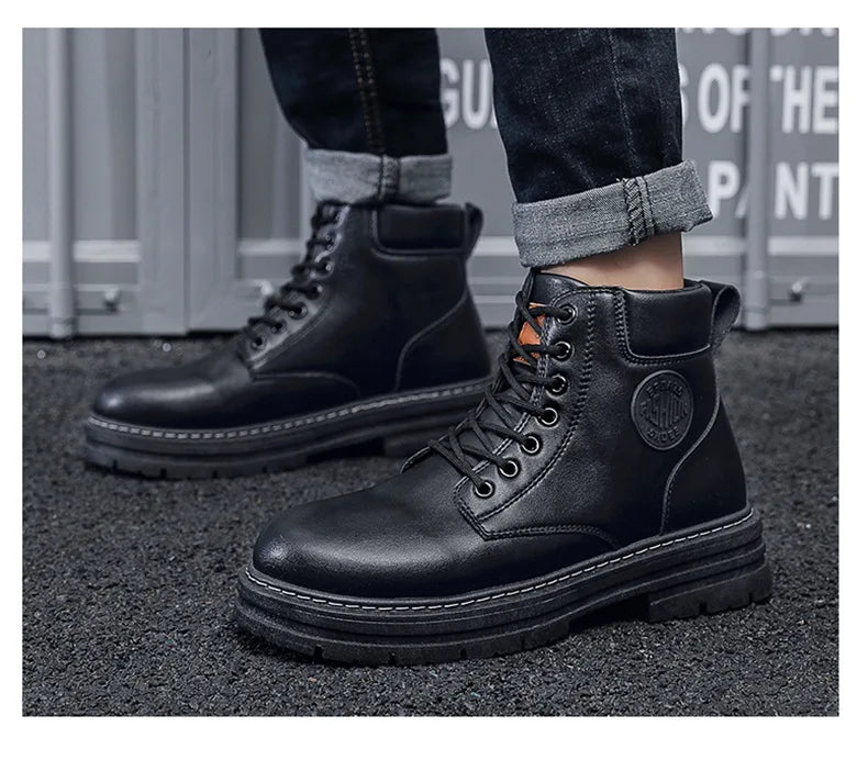 2025 new men's shoes autumn high cut workwear boots British style short boots Korean version versatile thickness boots shoes - AMULET RING STORE