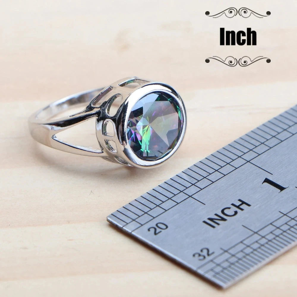 925 Sterling Silver Jewelry Sets Bridal Women Natural Magic Rainbow Zircon Earrings Ring Bracelets Pendant Wedding Necklace Set - AMULET RING STORE