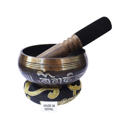 Nepalese Black Singing Bowl 8cm Handmade Yoga Healing Meditation Tibetan Singing Bowls Sound Therapy Percussion Instruments - AMULET RING STORE