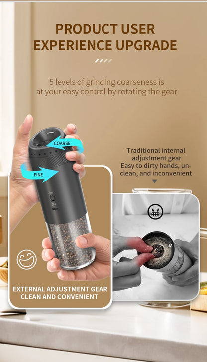 1/2PCS Electric Salt And Pepper Grinder with LED Light Gravity Sensing Adjustable Spice Mills Cordless Automatic Kitchen Gadget - AMULET RING STORE