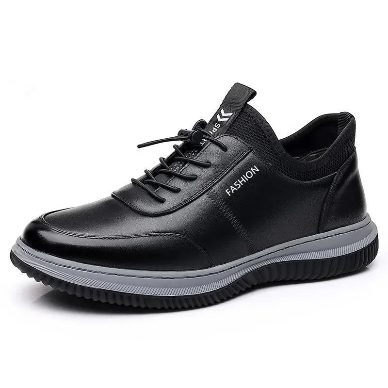 Leisure sports leather shoes for men in autumn 2024 new breathable walking low cut soft sole soft surface anti slip board shoes - AMULET RING STORE