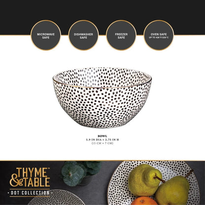2 Pack Stoneware Bowls Dishwasher Microwave Safe Elegant Dining Essential Tableware Black White Dot Design Durable Chef - AMULET RING STORE