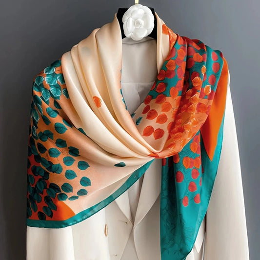 90cm Woman Fashion Satin Silk Square Scarf Spring Summer Shawls Luxury Printed Hijab Scarf Muslim Headband Wrap Beach Stoles - AMULET RING STORE