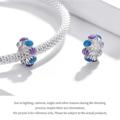 BISAER 925 Sterling Silver Charm Ocean Style Fish Dolphin Mermaid Shell Blue CZ Bead For Necklace&Bracelet DIY Fine Jewelry Gift - AMULET RING STORE