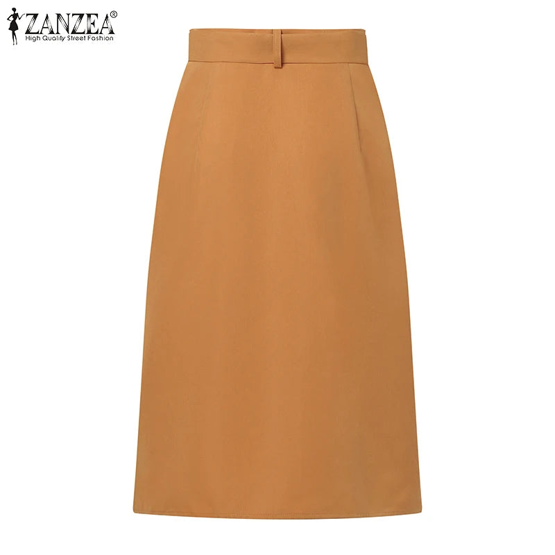2024 ZANZEA Women High Waist Solid Cargo Skirt Fashion Summer Skirts OL Work Knee-length Faldas Saia Casual Party Club Jupe