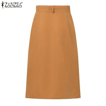 2024 ZANZEA Women High Waist Solid Cargo Skirt Fashion Summer Skirts OL Work Knee-length Faldas Saia Casual Party Club Jupe