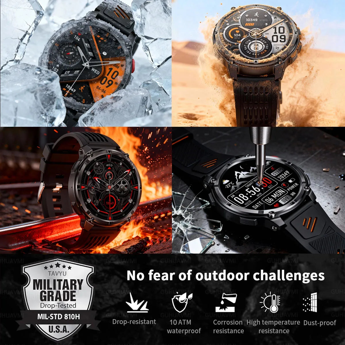 New Military T-Rex3 Ultra 1100mAh Battery Smart Watch 5 ATM Waterproof 1.7"AOD Compass GPS Sports tracker Outdoors Smartwatches