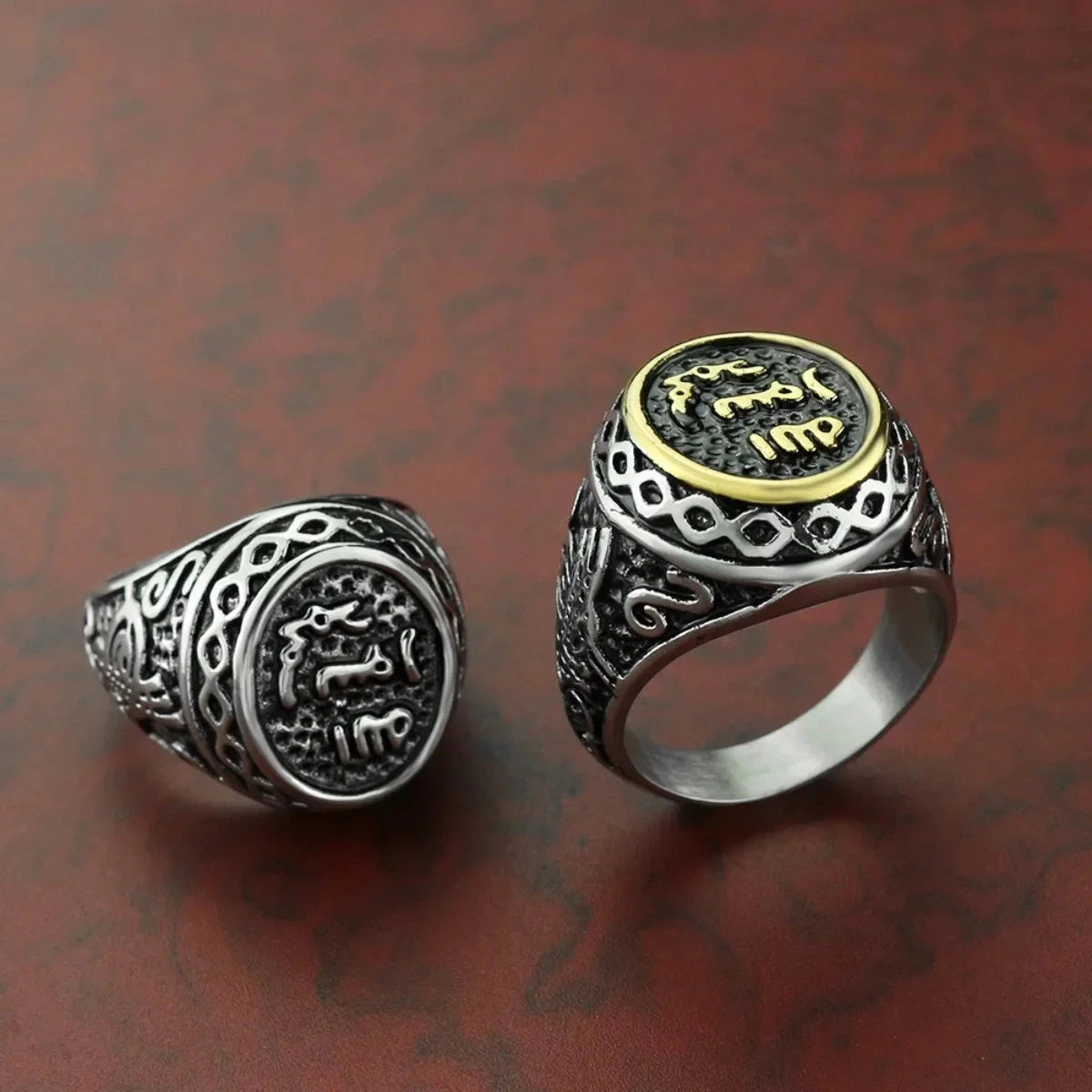 Vintage Arab Style Rings for Men Stainless Steel Ethnic Jewelry Arabian Calligraphy Machete Koran Scripture Shaped Exotic Gifts - AMULET RING STORE