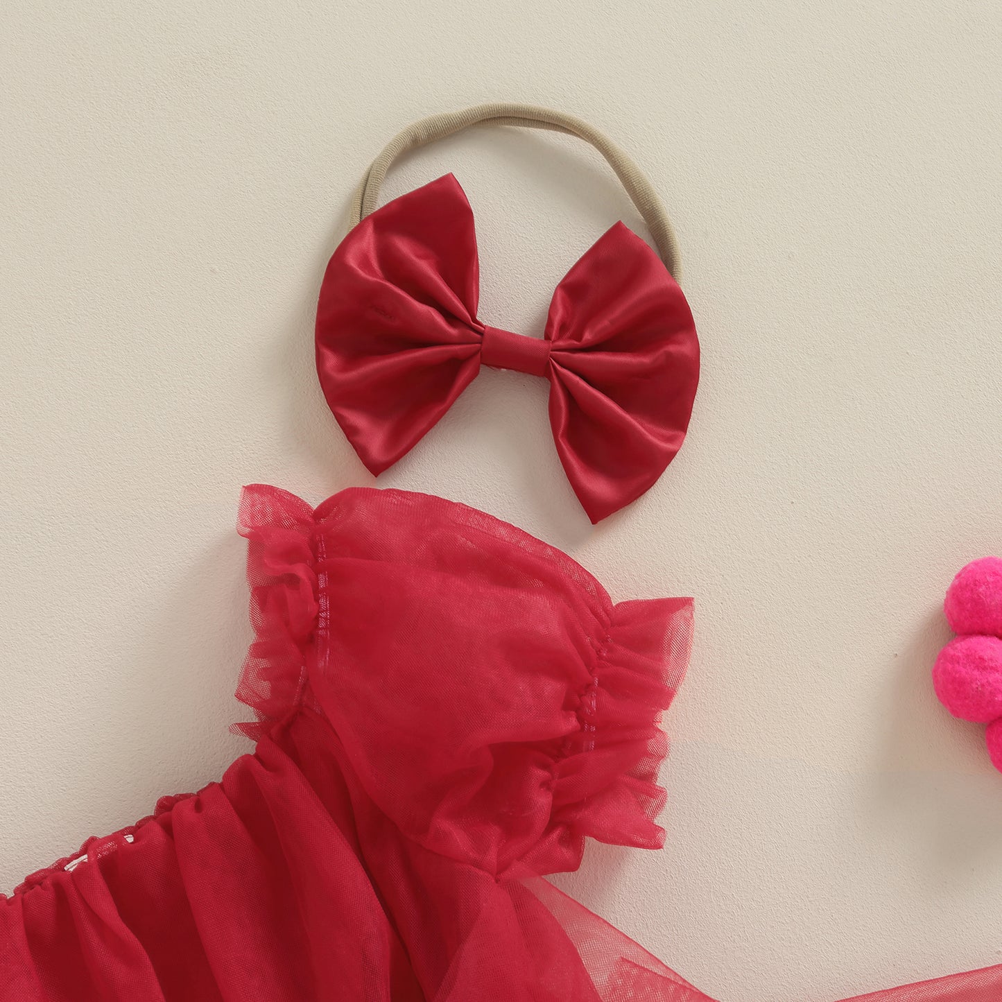 ma&baby 0-24M Christmas Newborn Infant Baby Girl Red Romper Tulle Bow Ruffle Jumpsuit Party Xmas Costumes Headband Outfits D05 - AMULET RING STORE