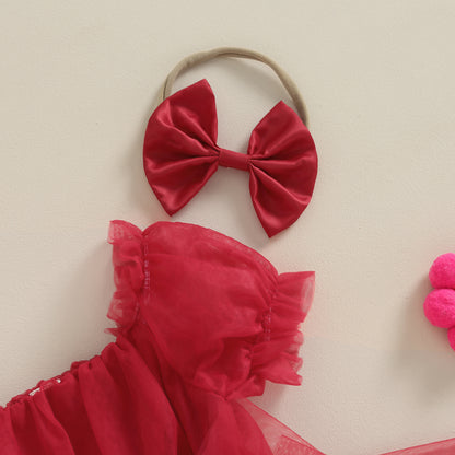 ma&baby 0-24M Christmas Newborn Infant Baby Girl Red Romper Tulle Bow Ruffle Jumpsuit Party Xmas Costumes Headband Outfits D05 - AMULET RING STORE