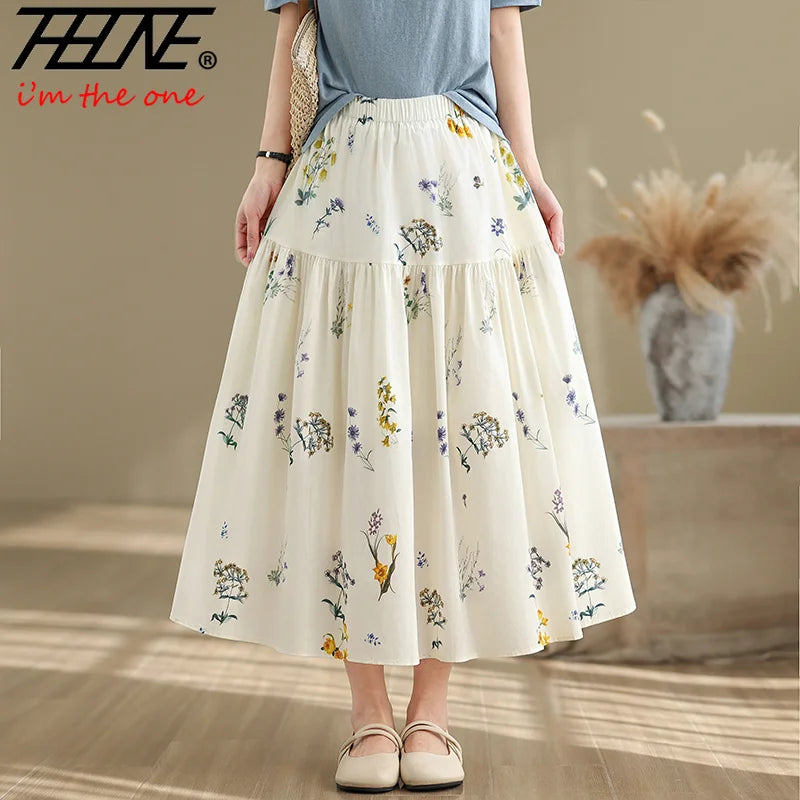 THHONE Summer Skirt Women 2025 High Waist Loose Fashion Vintage Dot Casual Korean Style Elegant A-line Skirts Women's Clothing