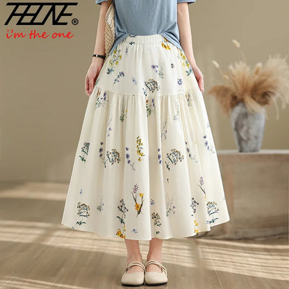 THHONE Summer Skirt Women 2025 High Waist Loose Fashion Vintage Dot Casual Korean Style Elegant A-line Skirts Women's Clothing
