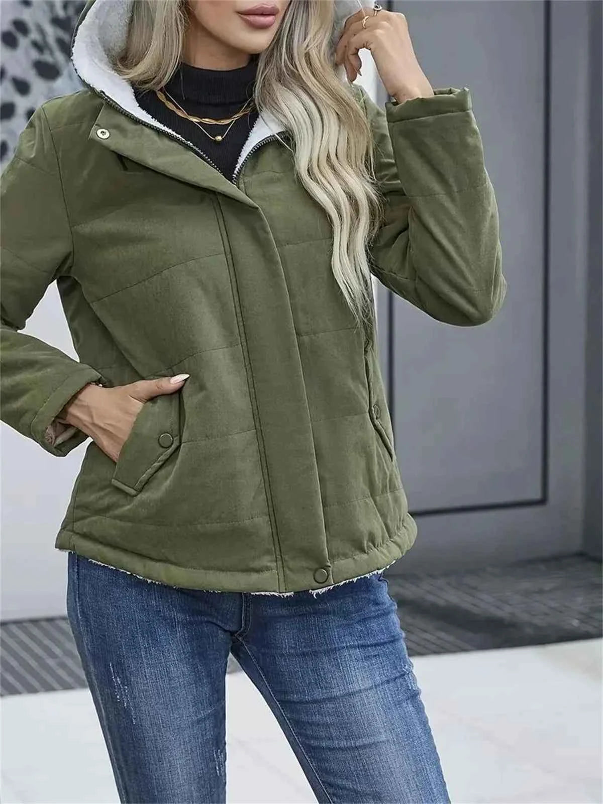 Women Autumn Winter Padded Coat Zip Up Long Sleeve Korean Hooded Jacket Fashion Solid Warm Clothes Casual Outfit Coats Street