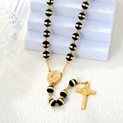 ASONSTEEL Long Scapular Catholic Rosaries Beads Christian Cross Jesus Pendant Necklaces Stainless Steel For Women Men Jewelry