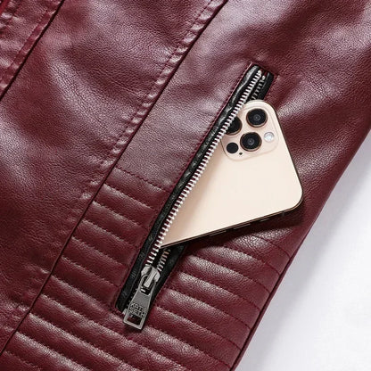 Men's Motorcycle Leather Jacket Standing Collar Coat Jacket Men's Leather Bomber Moto Jackets Baseball Collar PU Bike For Male