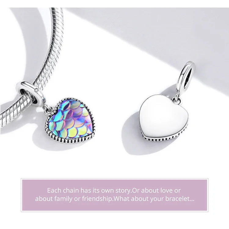 BISAER 925 Sterling Silver Charm Ocean Style Fish Dolphin Mermaid Shell Blue CZ Bead For Necklace&Bracelet DIY Fine Jewelry Gift - AMULET RING STORE