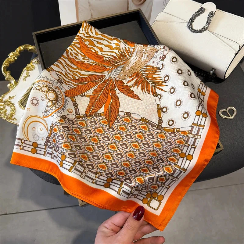 Luxury Fashion Print Square Scarf Women Soft Satin Scarves Bandana Hijab Neckerchief Shawl Kerchief Hair Band Foulard Lady - AMULET RING STORE