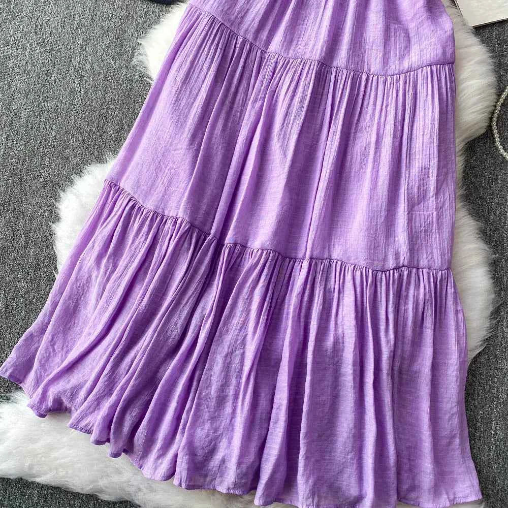 White High Waist A-Line Midi Skirt Women's Summer Casual Flared Cake Skirt Korean Sle Baking Poer Skirt for Young Women