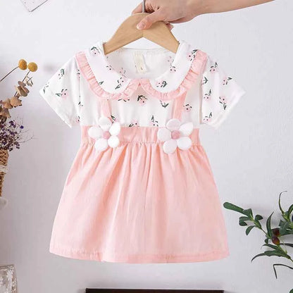 (0-3 Years) Cute Summer Baby Girls Dress Short Sleeve Flower Child Dress Peter Pan Collar Cool Princess Dress