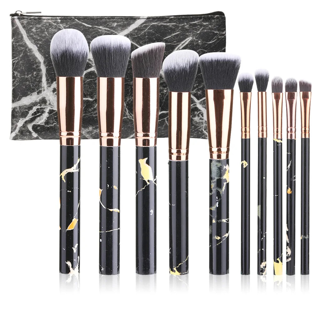 New10Makeup Brush Set Full Set Marble Pattern Beauty Tools Set Blush Eyeshadow Brush - AMULET RING STORE