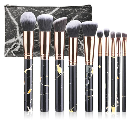 New10Makeup Brush Set Full Set Marble Pattern Beauty Tools Set Blush Eyeshadow Brush - AMULET RING STORE