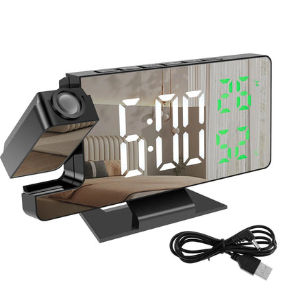 Projection digital alarm clock 180 ° arm projection LED alarm clock multifunctional USB plug in projector desktop LED clock