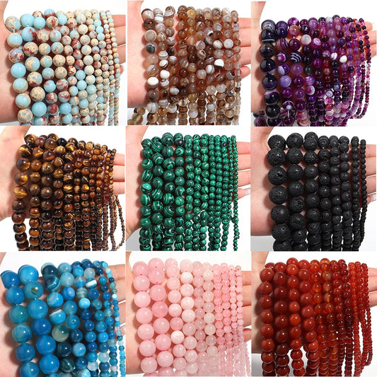 Natural Stone 4 6 8 10 12mm Round Tiger Eye Amethyst Agate Jades Stone Spacer Bead For Jewelry Making Diy Bracelet Needlework