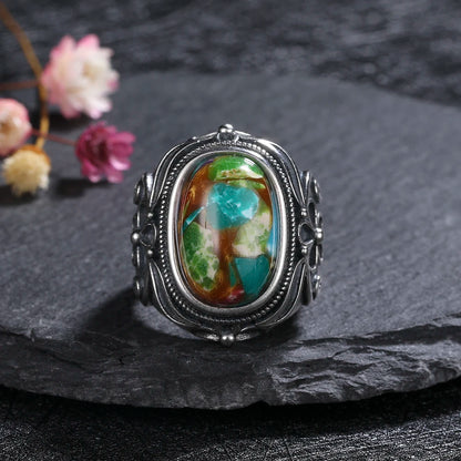 Vintage Natural Emperor Stone Ring S925 Silver Retro Hollow Luxury Fine Jewelry Wedding Gift for Women - AMULET RING STORE