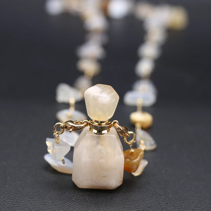 Perfume Bottle Necklace Natural Stone Cherry Blossom Agate Perfume Bottle Pendant For Women Christmas Halloween Gift Chain 80cm - AMULET RING STORE